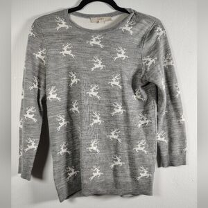 LOFT Wool Blend Gray and White Women's Reindeer Sweater Size Small